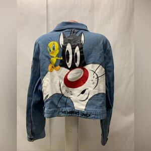 Looney Tunes Adult's Members Only Jean Jacket Sylvester tweety bird cropped 2X